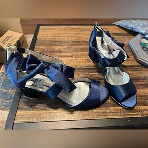 Women's Thick Heel Sandals Satin Evening Dress Shoes with Soft Bowknot